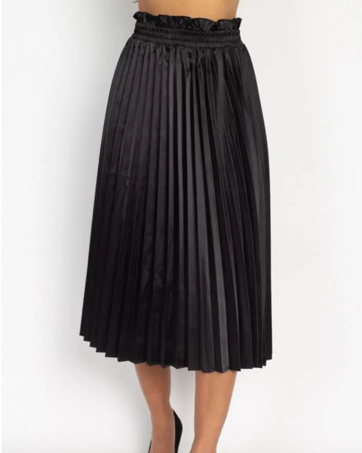 Vivian Satin Pleated Accordion Midi Skirt