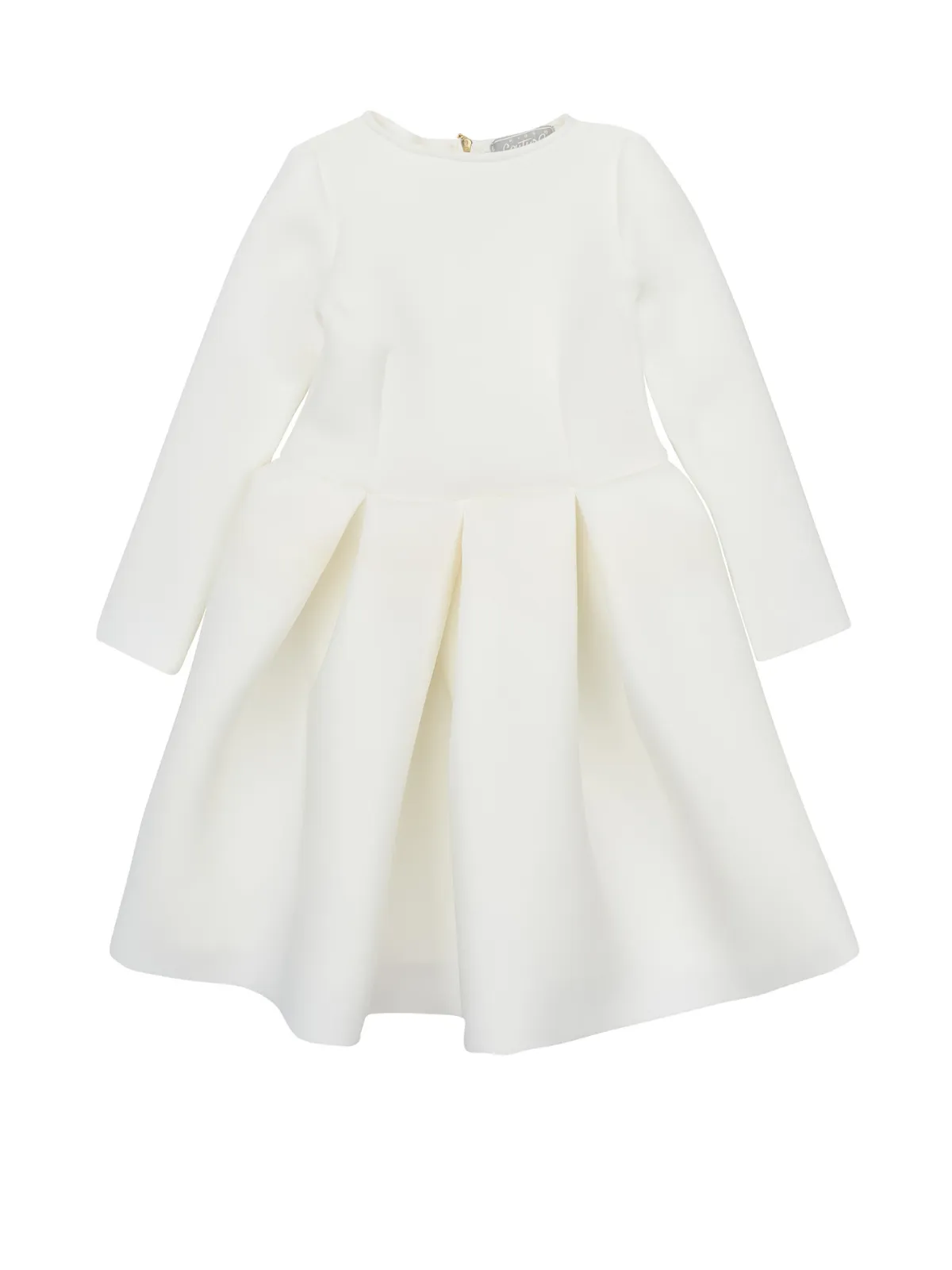 White Pleated Long Sleeved Midi Dress by Kids Couture