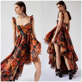 Wjczt pretty halloween costumes 2024 Summer Hot Sale Sling Midi Dress Digital Butterfly Print Fashion Style Large Swing Skirt Dress