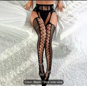 Women Fishnet Thigh High Stockings Tights Suspender