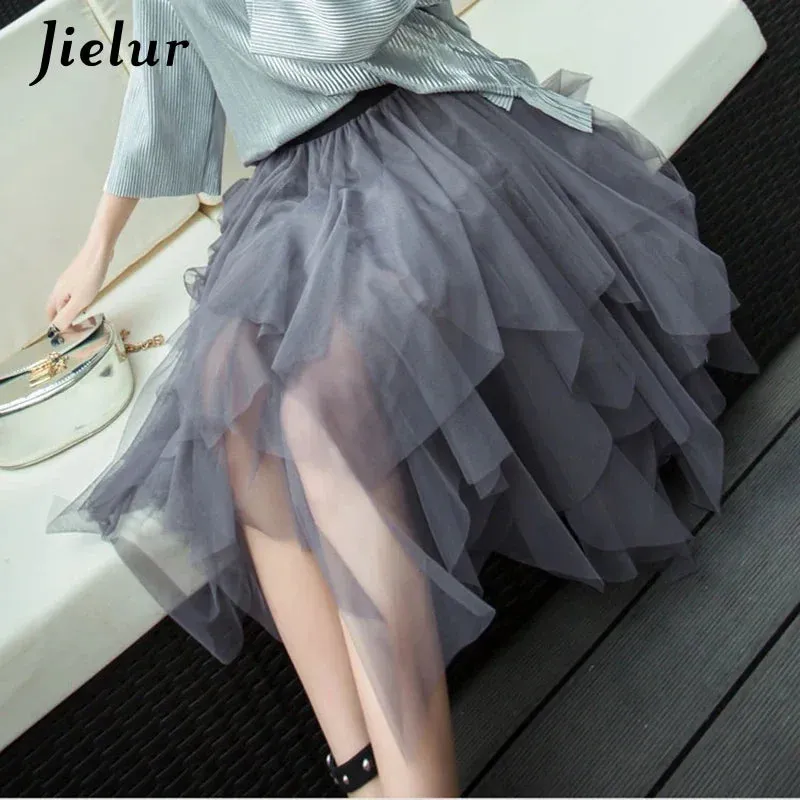 Womens Autumn 3 Layers Princess Tulle Mesh Pleated Skirt Saia Female Jupe Summer Tutu Skirts Faldas Mujer Moda