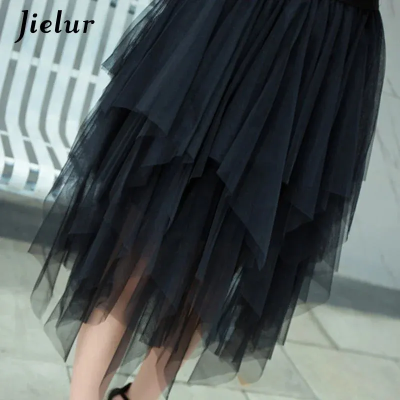 Womens Autumn 3 Layers Princess Tulle Mesh Pleated Skirt Saia Female Jupe Summer Tutu Skirts Faldas Mujer Moda