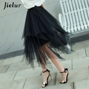 Womens Autumn 3 Layers Princess Tulle Mesh Pleated Skirt Saia Female Jupe Summer Tutu Skirts Faldas Mujer Moda