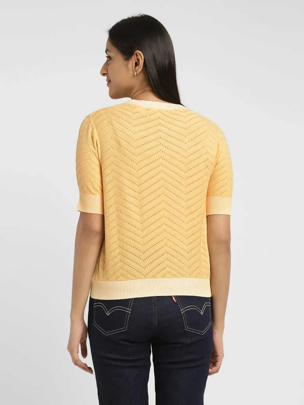 Women's Solid Yellow Crew Neck Sweater