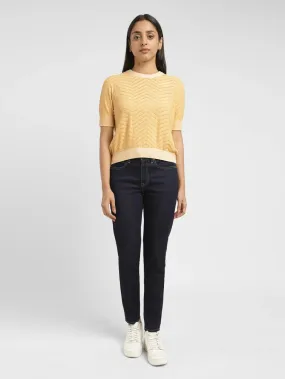 Women's Solid Yellow Crew Neck Sweater