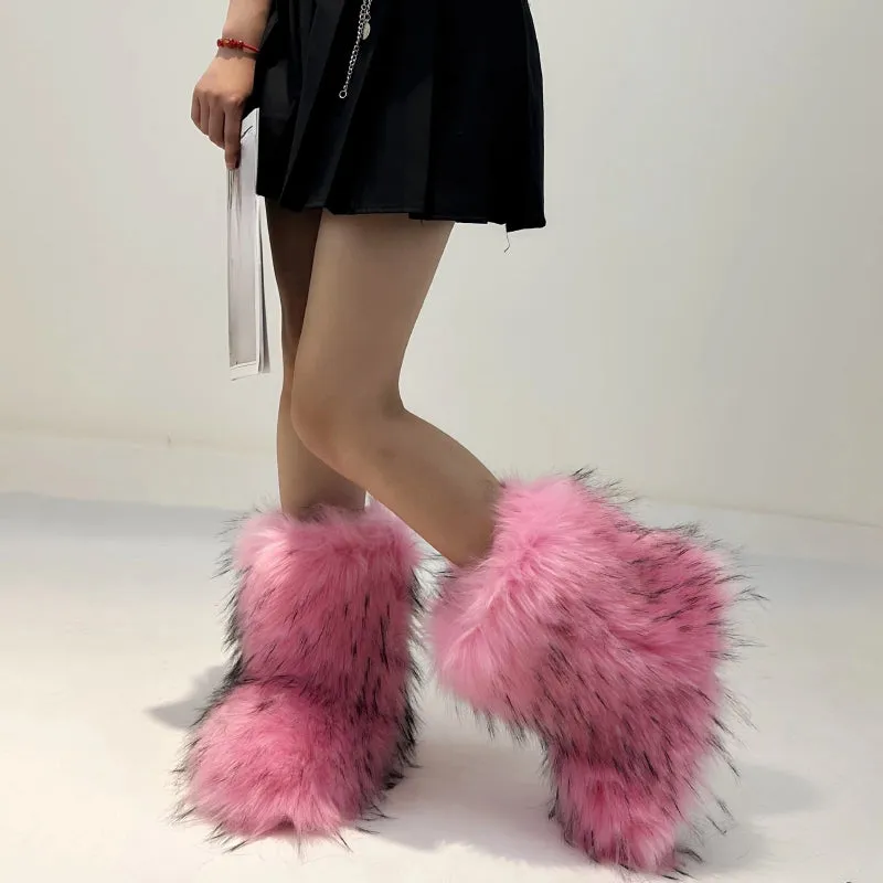 Women's Winter Fashion Fluffy Faux Fur Snow Boots