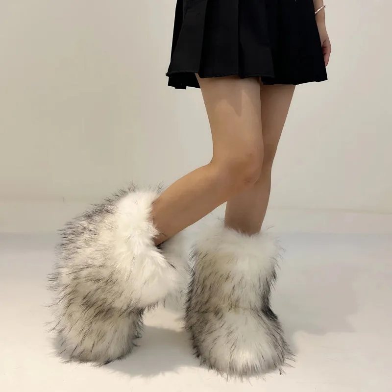 Women's Winter Fashion Fluffy Faux Fur Snow Boots