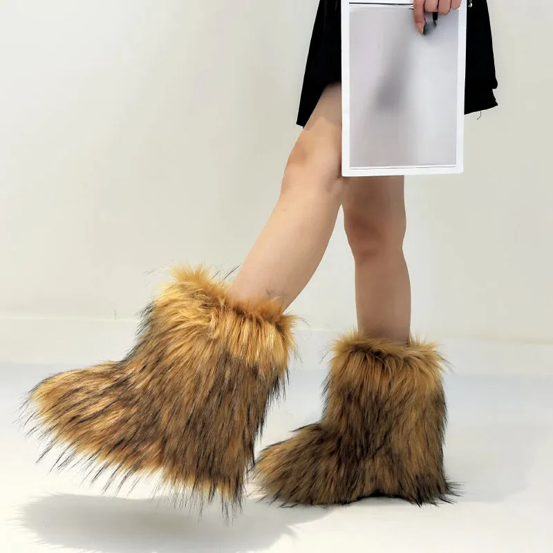 Women's Winter Fashion Fluffy Faux Fur Snow Boots