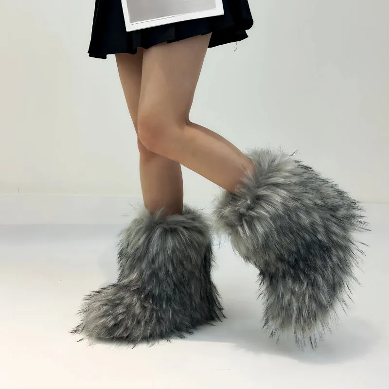 Women's Winter Fashion Fluffy Faux Fur Snow Boots