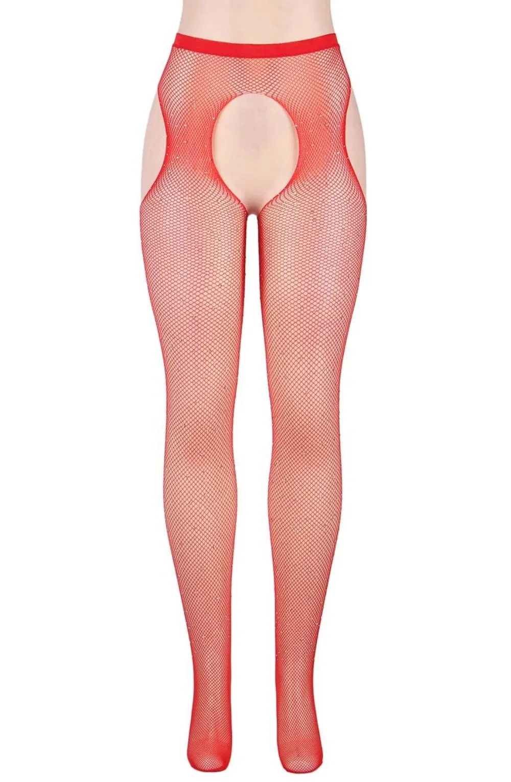 YesX YX852 Sparkly Fishnet Red