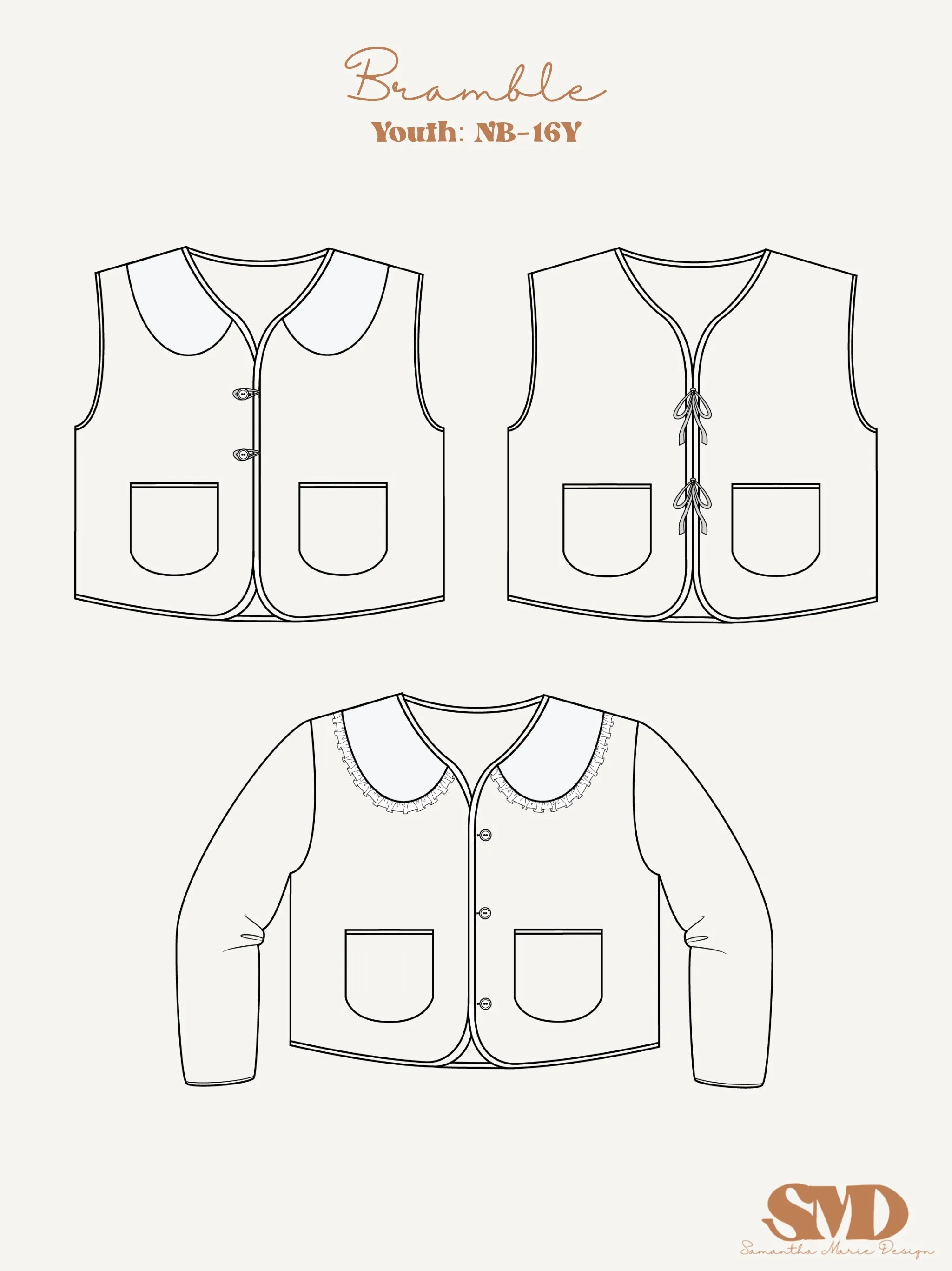 Youth Bramble Vest and Jacket Digital Sewing Pattern Sizes NB - 16Y